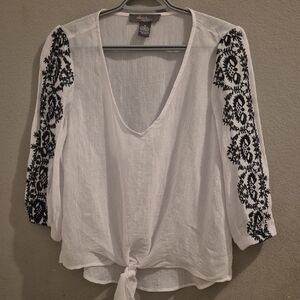 White Blouse with Black Embroidery